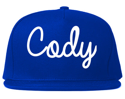 Cody Wyoming WY Script Mens Snapback Hat Royal Blue