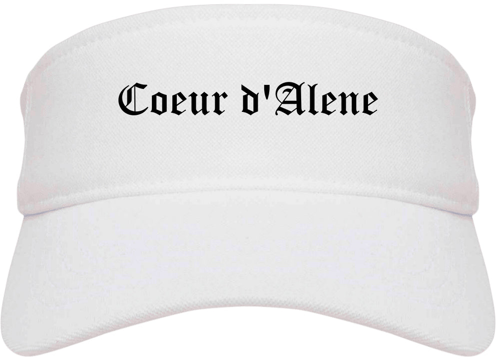 Coeur d'Alene Idaho ID Old English Mens Visor Cap Hat White