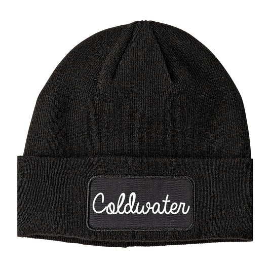 Coldwater Michigan MI Script Mens Knit Beanie Hat Cap Black
