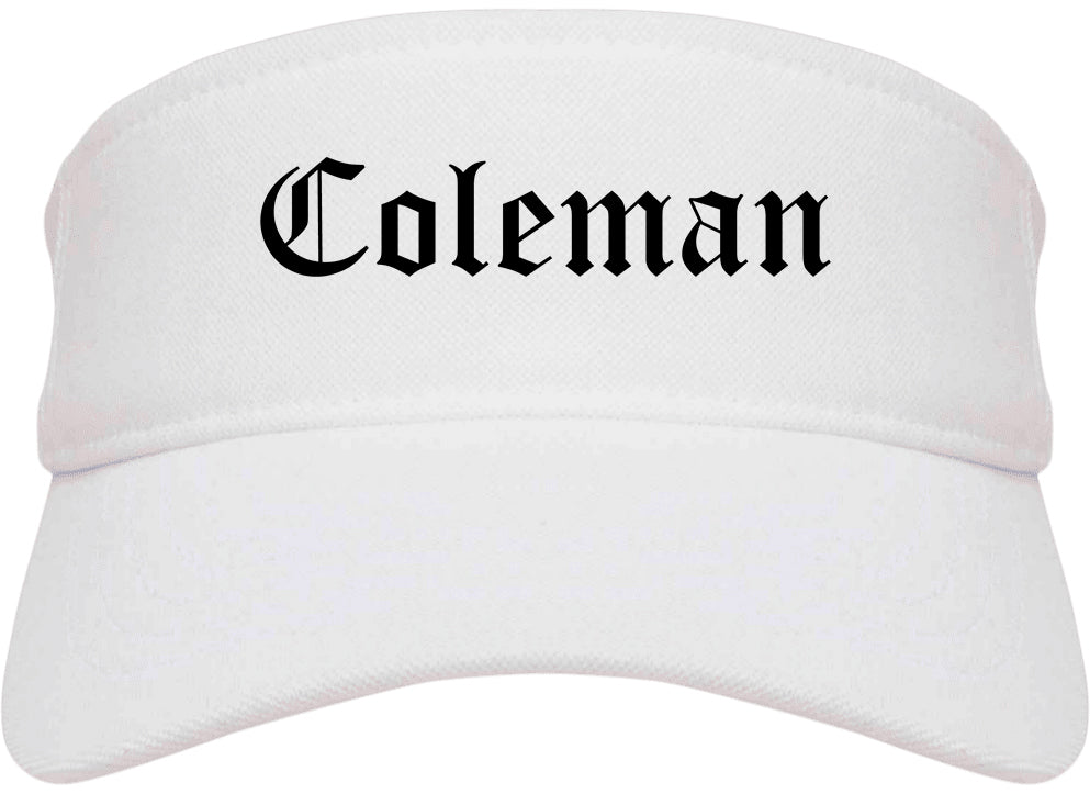 Coleman Texas TX Old English Mens Visor Cap Hat White