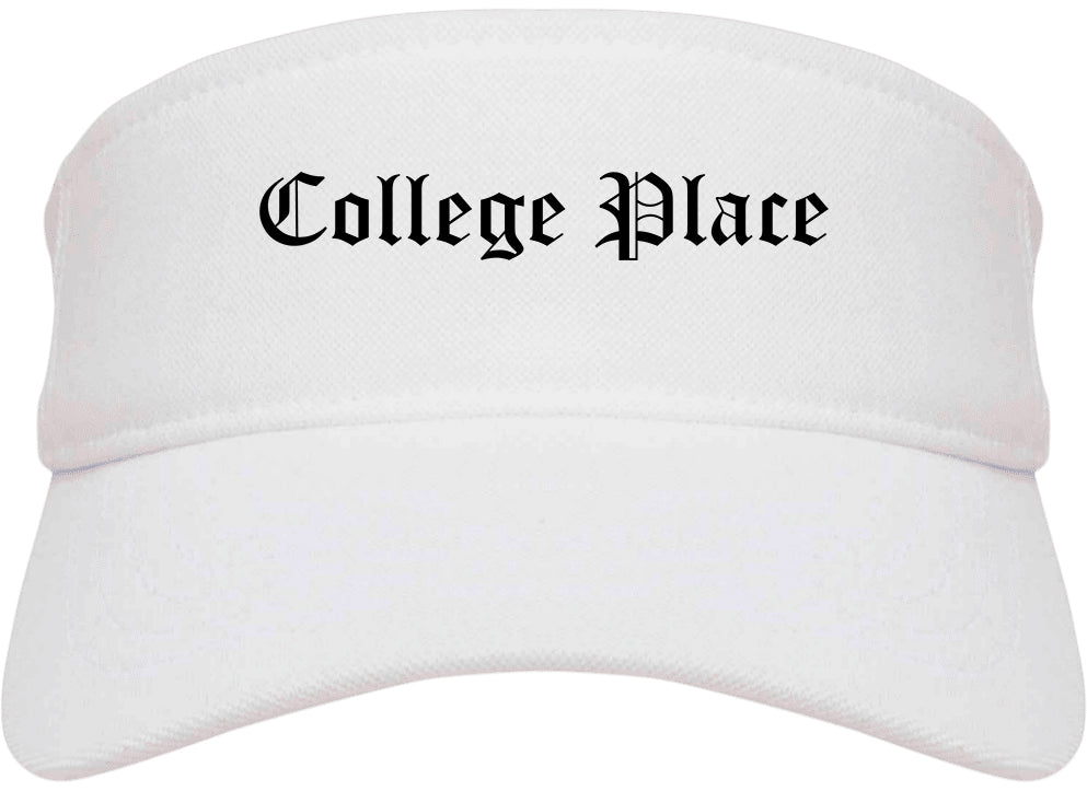 College Place Washington WA Old English Mens Visor Cap Hat White