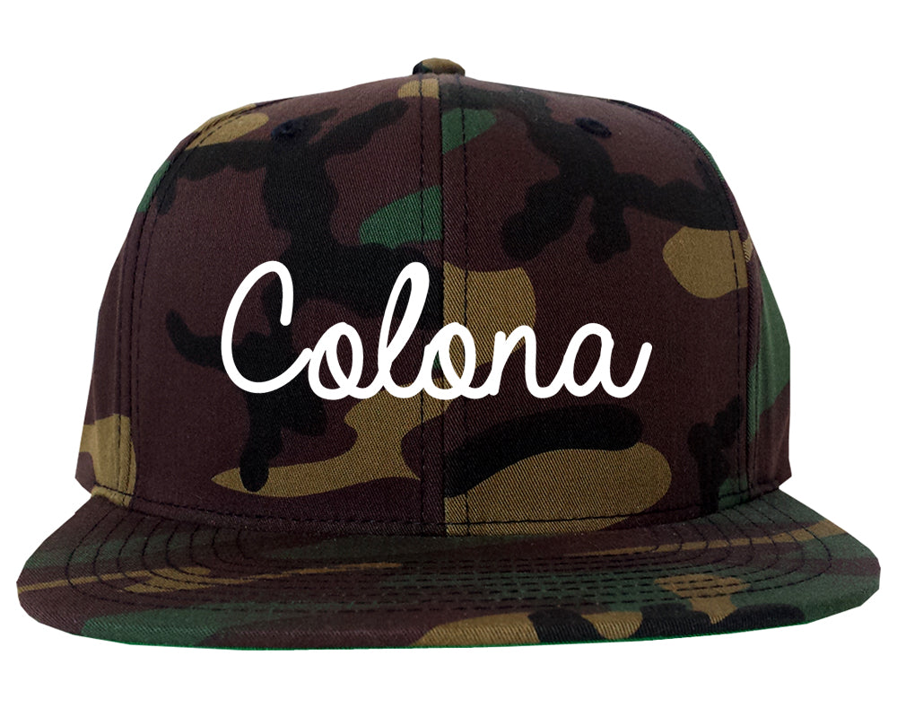 Colona Illinois IL Script Mens Snapback Hat Army Camo