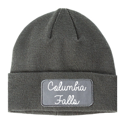 Columbia Falls Montana MT Script Mens Knit Beanie Hat Cap Grey