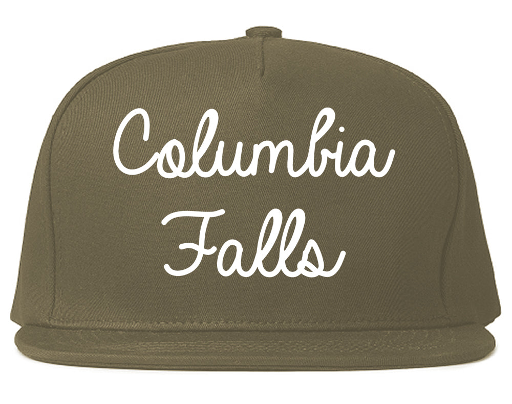 Columbia Falls Montana MT Script Mens Snapback Hat Grey