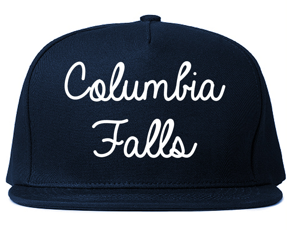 Columbia Falls Montana MT Script Mens Snapback Hat Navy Blue
