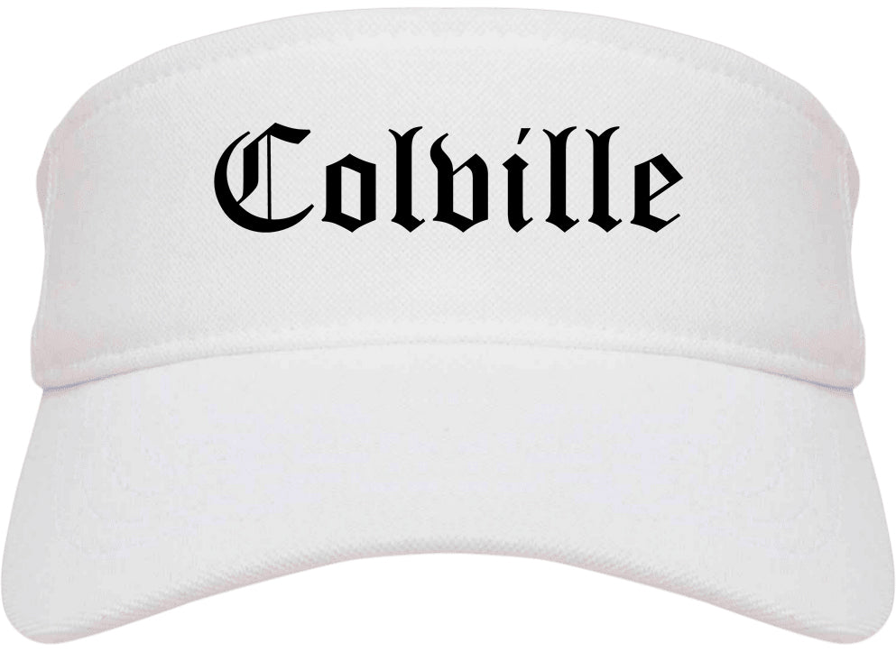 Colville Washington WA Old English Mens Visor Cap Hat White
