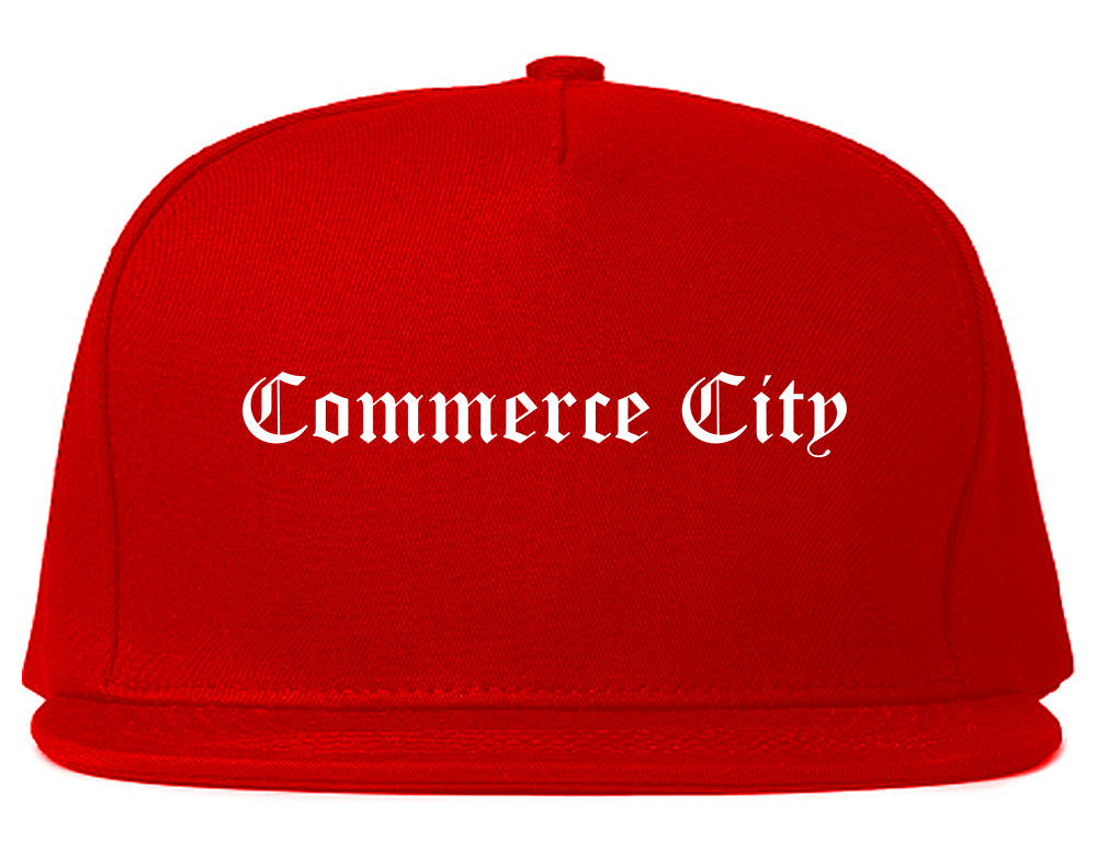 Commerce City Colorado CO Old English Mens Snapback Hat Red