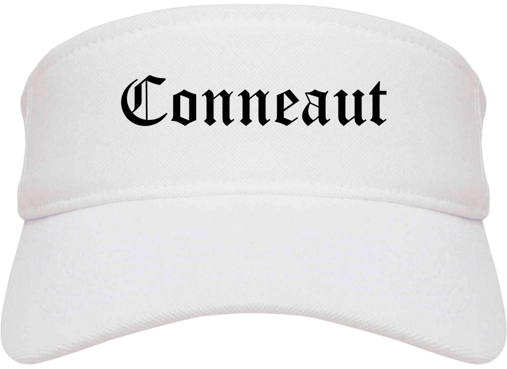 Conneaut Ohio OH Old English Mens Visor Cap Hat White