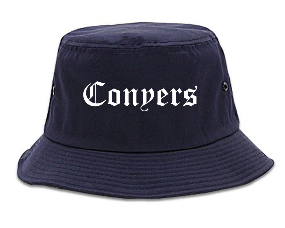 Conyers Georgia GA Old English Mens Bucket Hat Navy Blue