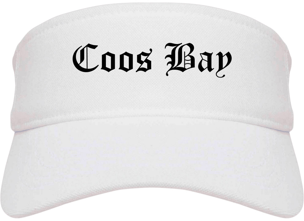 Coos Bay Oregon OR Old English Mens Visor Cap Hat White