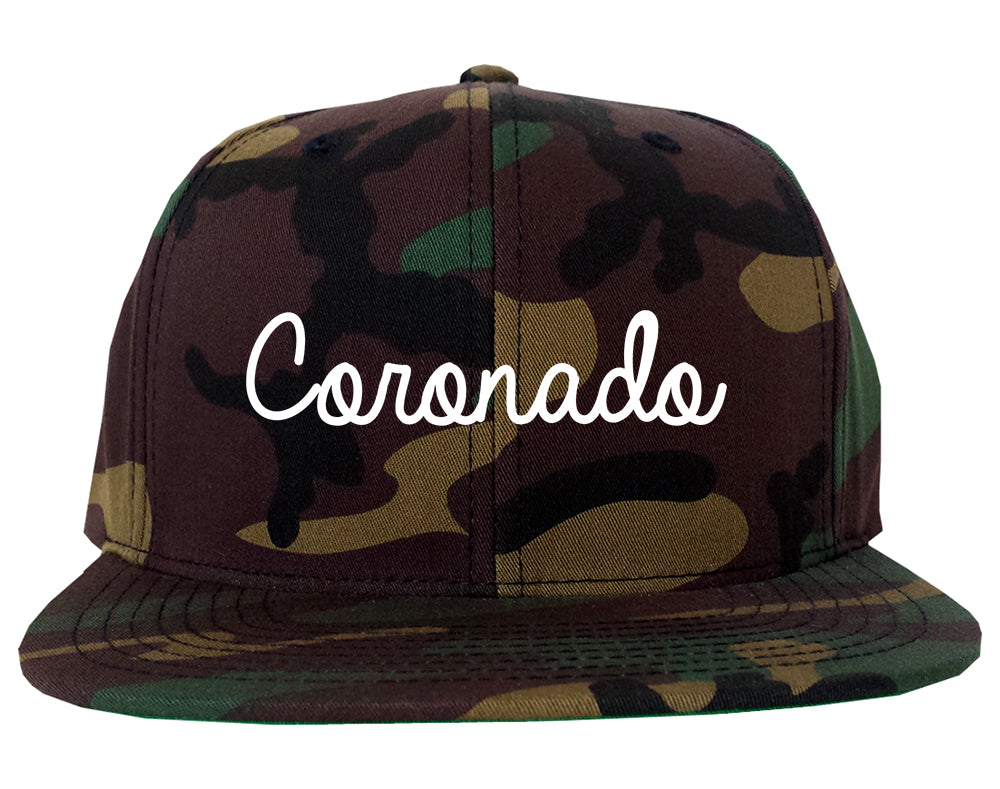 Coronado California CA Script Mens Snapback Hat Army Camo