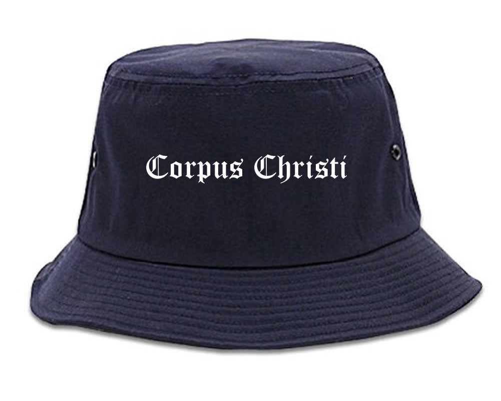 Corpus Christi Texas TX Old English Mens Bucket Hat Navy Blue