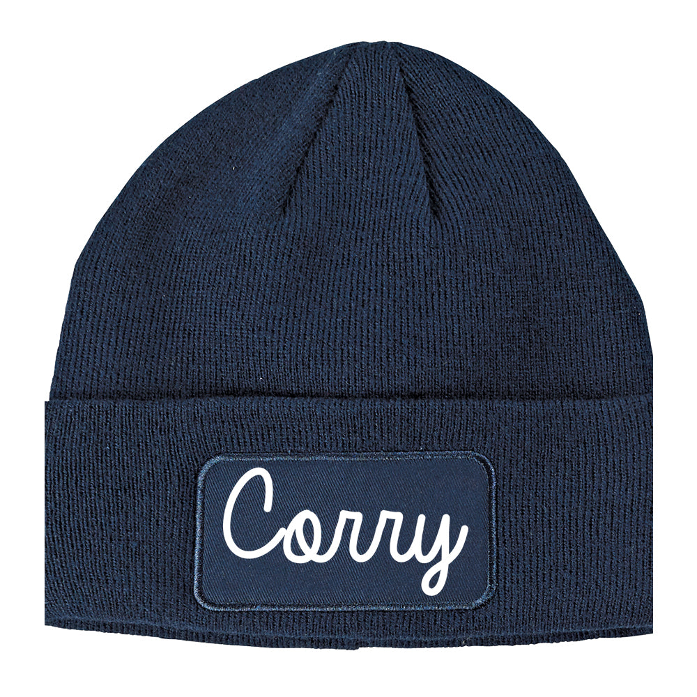 Corry Pennsylvania PA Script Mens Knit Beanie Hat Cap Navy Blue