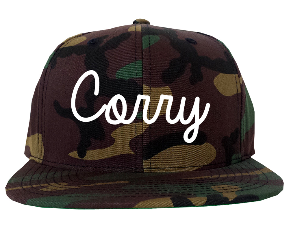 Corry Pennsylvania PA Script Mens Snapback Hat Army Camo