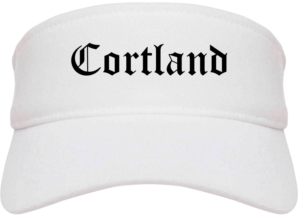 Cortland New York NY Old English Mens Visor Cap Hat White