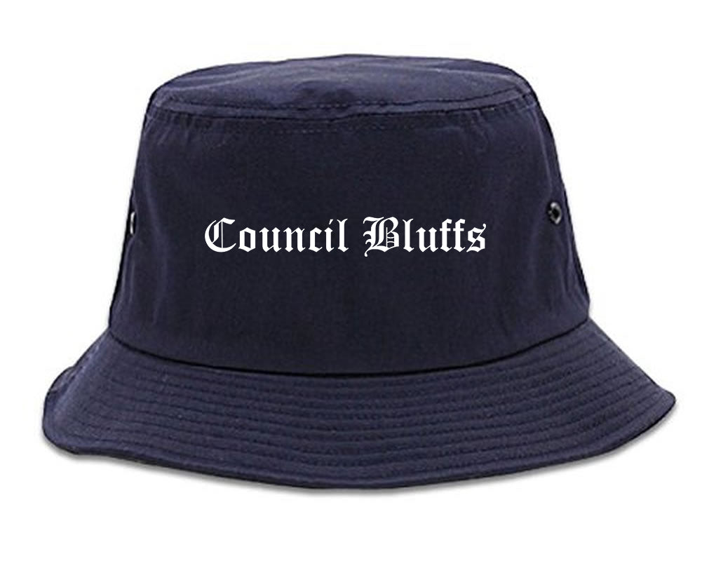 Council Bluffs Iowa IA Old English Mens Bucket Hat Navy Blue