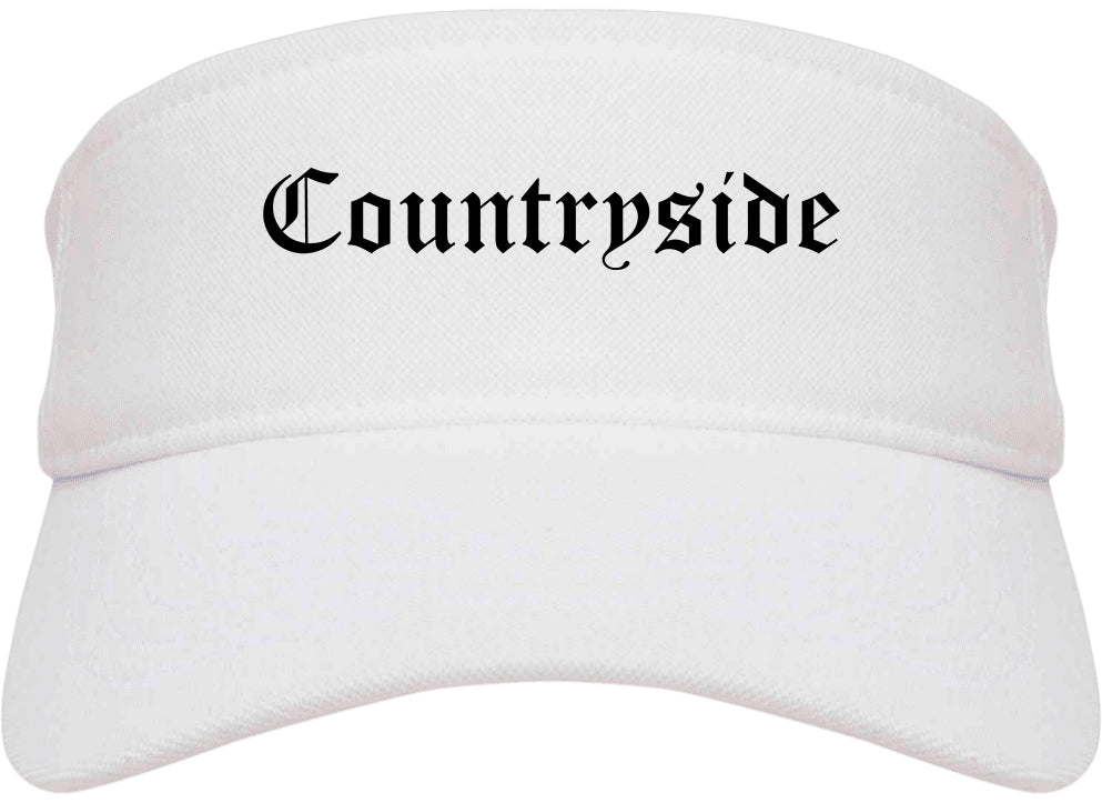Countryside Illinois IL Old English Mens Visor Cap Hat White