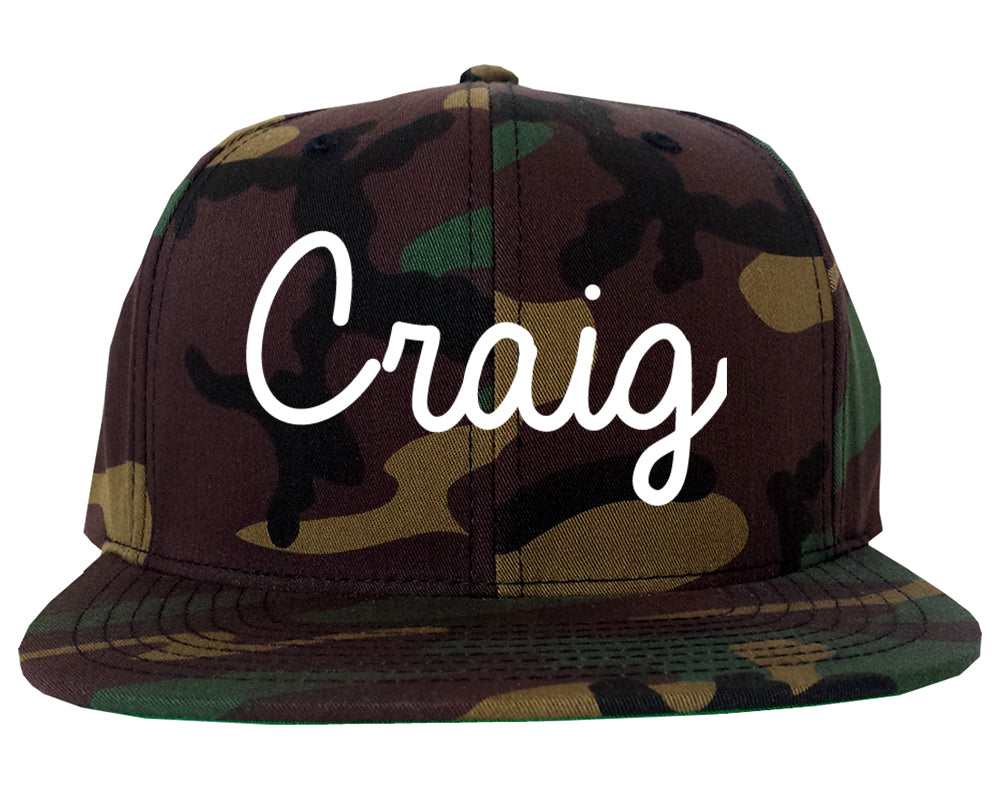 Craig Colorado CO Script Mens Snapback Hat Army Camo