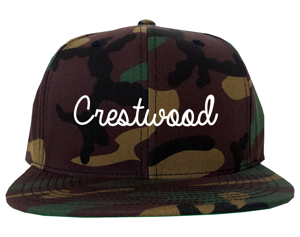 Crestwood Illinois IL Script Mens Snapback Hat Army Camo