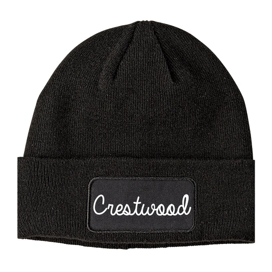 Crestwood Missouri MO Script Mens Knit Beanie Hat Cap Black