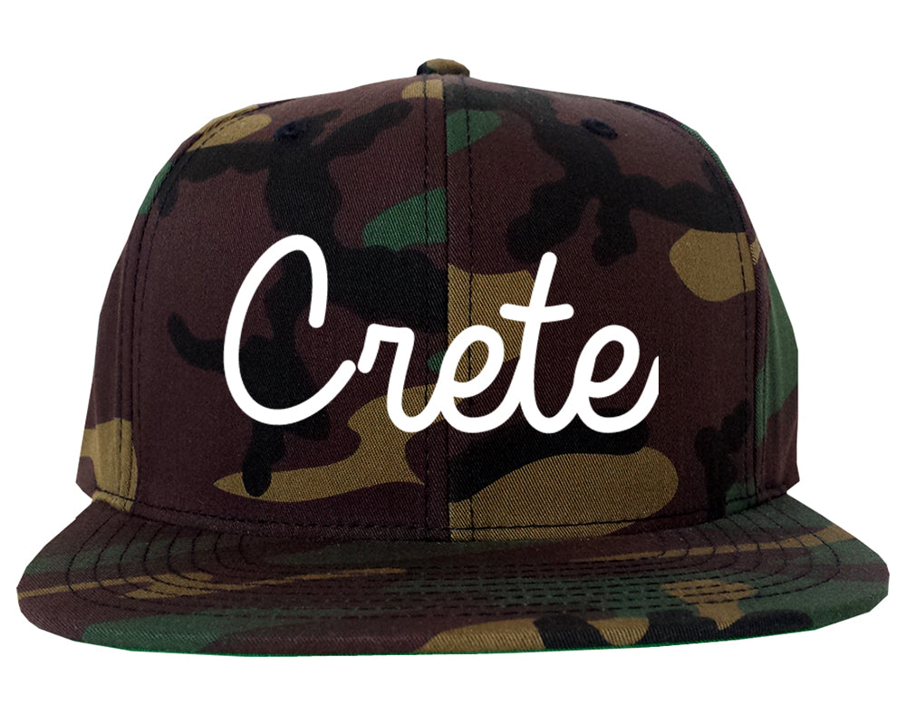 Crete Illinois IL Script Mens Snapback Hat Army Camo