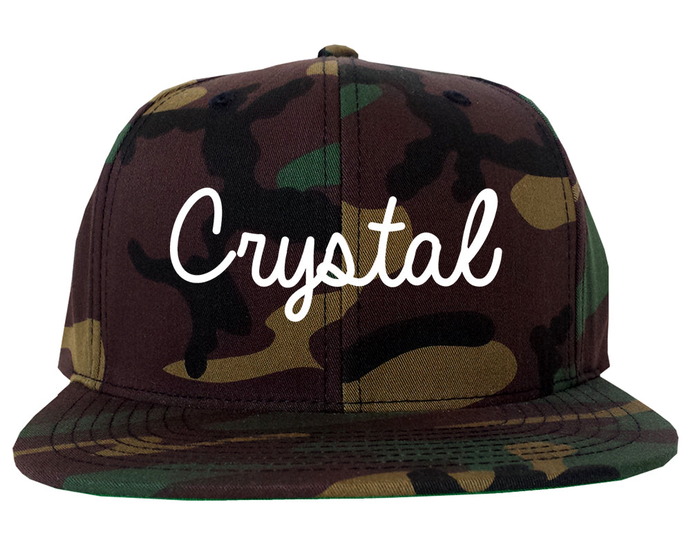 Crystal Minnesota MN Script Mens Snapback Hat Army Camo
