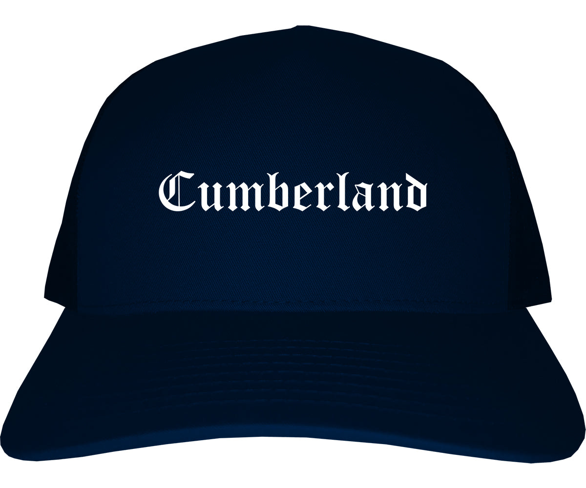 Cumberland Indiana IN Old English Mens Trucker Hat Cap Navy Blue