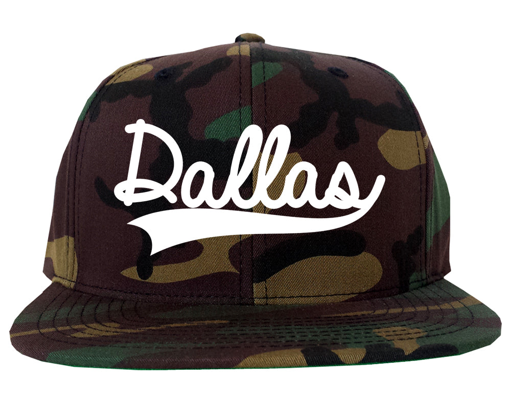 Dallas Texas Old School Varsity Logo Mens Snapback Hat Camo