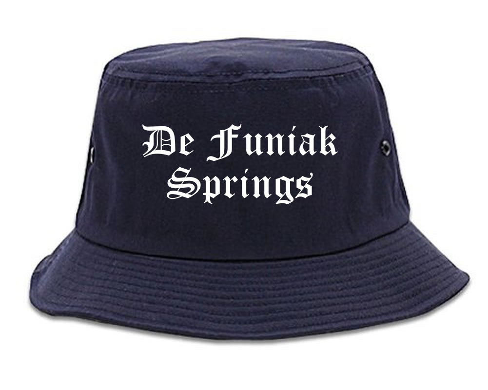 De Funiak Springs Florida FL Old English Mens Bucket Hat Navy Blue