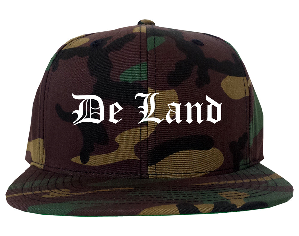De Land Florida FL Old English Mens Snapback Hat Army Camo