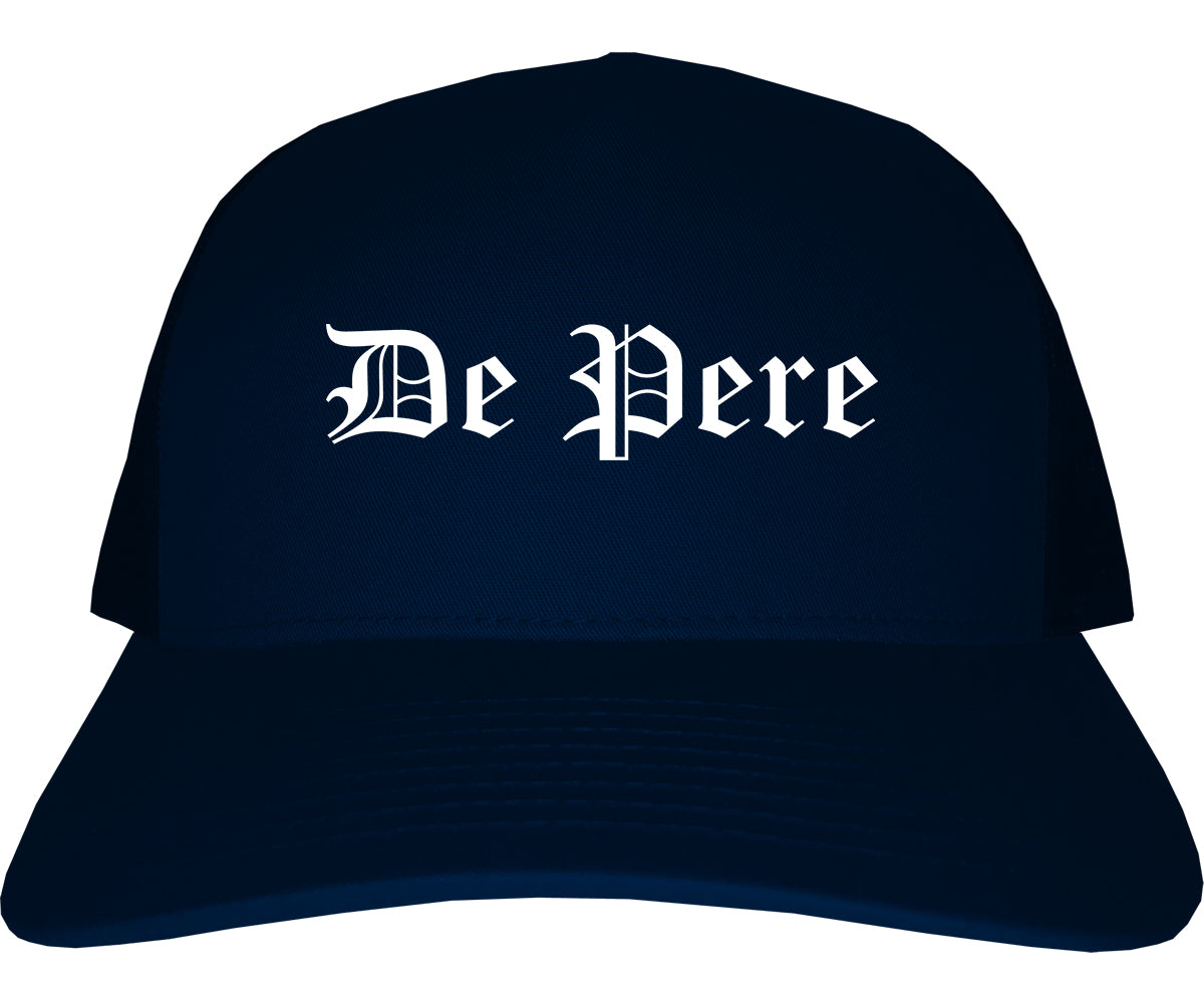 De Pere Wisconsin WI Old English Mens Trucker Hat Cap Navy Blue