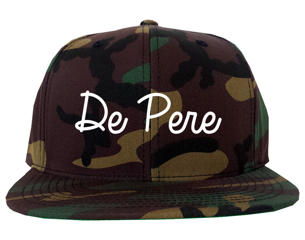 De Pere Wisconsin WI Script Mens Snapback Hat Army Camo