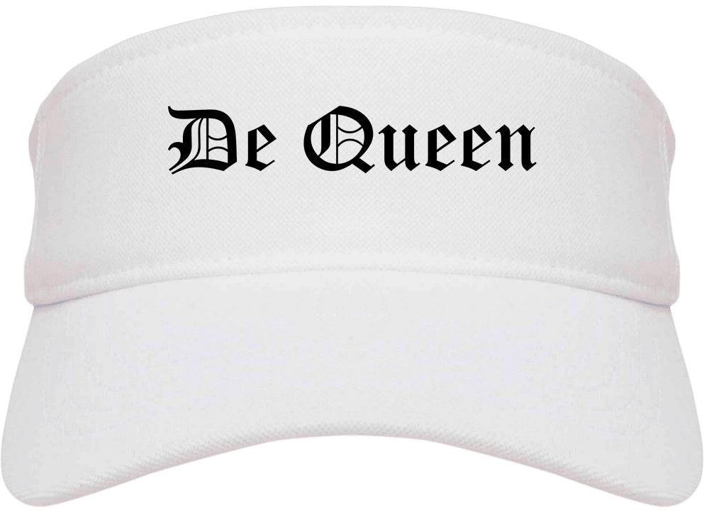 De Queen Arkansas AR Old English Mens Visor Cap Hat White