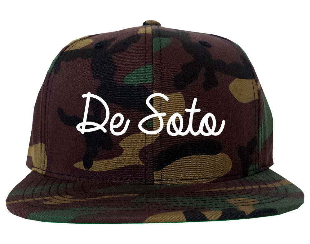 De Soto Missouri MO Script Mens Snapback Hat Army Camo
