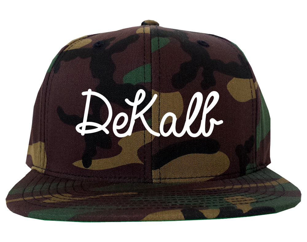 DeKalb Illinois IL Script Mens Snapback Hat Army Camo