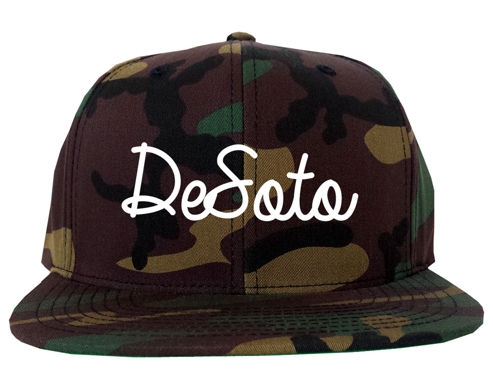 DeSoto Texas TX Script Mens Snapback Hat Army Camo