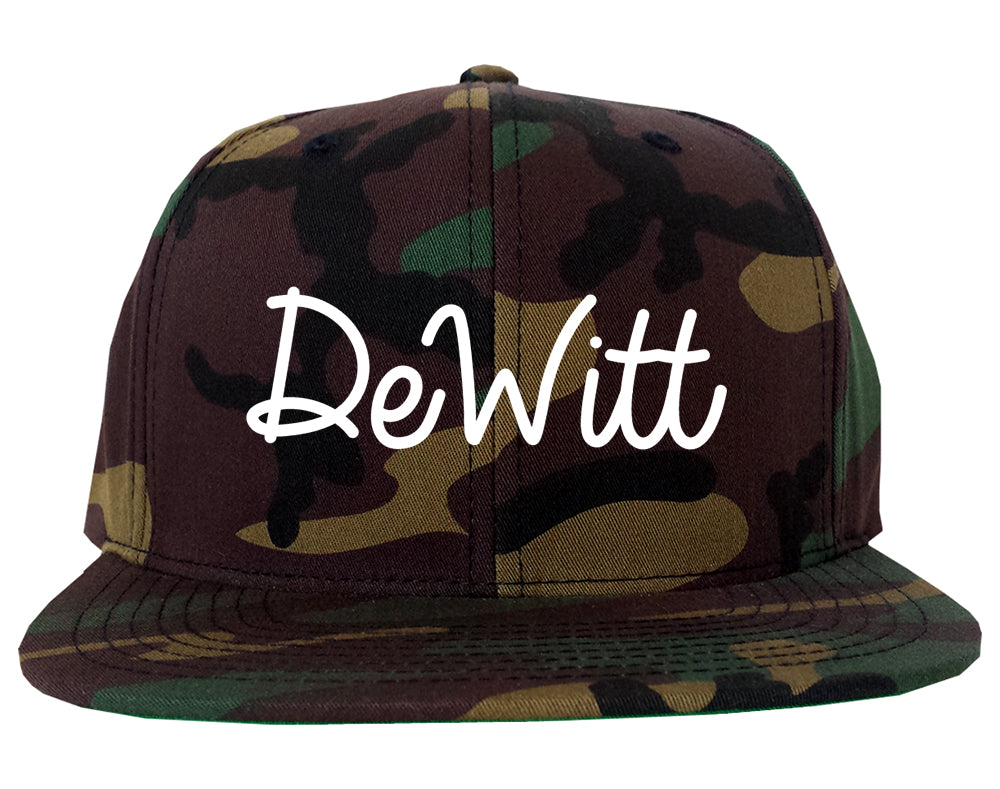 DeWitt Michigan MI Script Mens Snapback Hat Army Camo