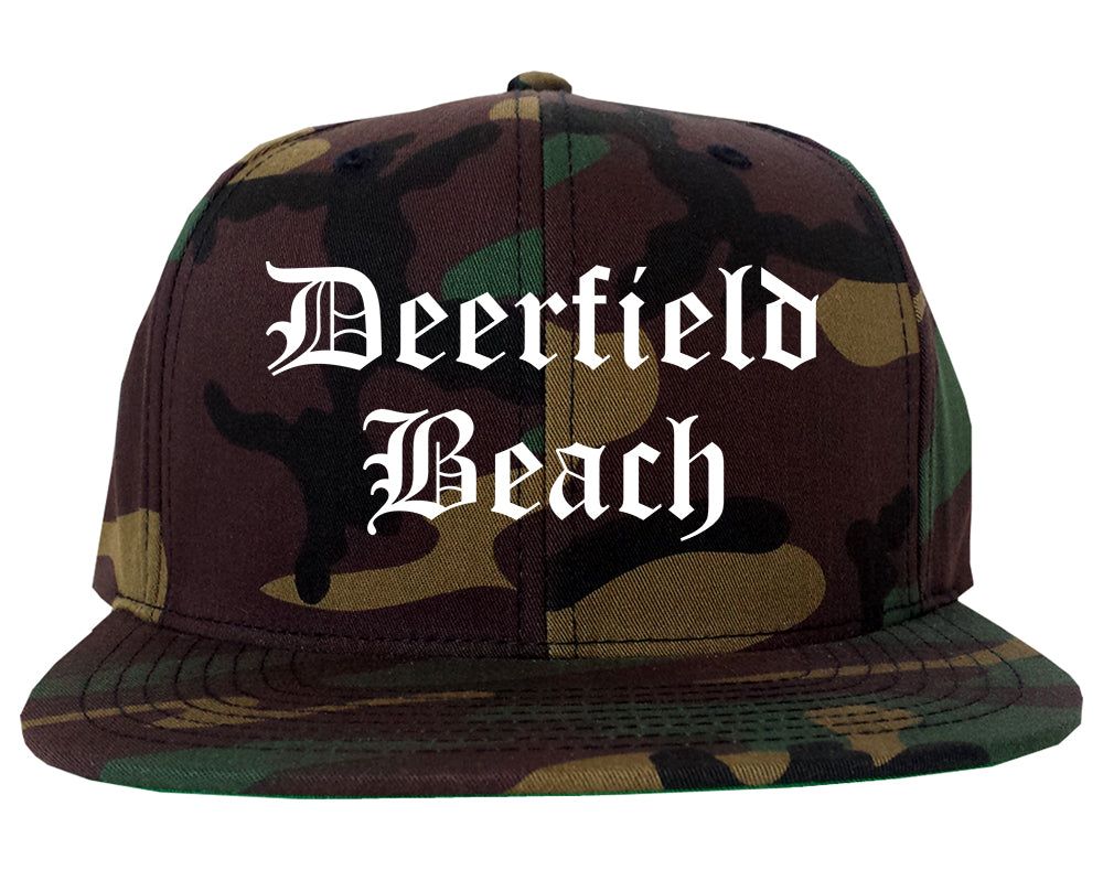 Deerfield Beach Florida FL Old English Mens Snapback Hat Army Camo