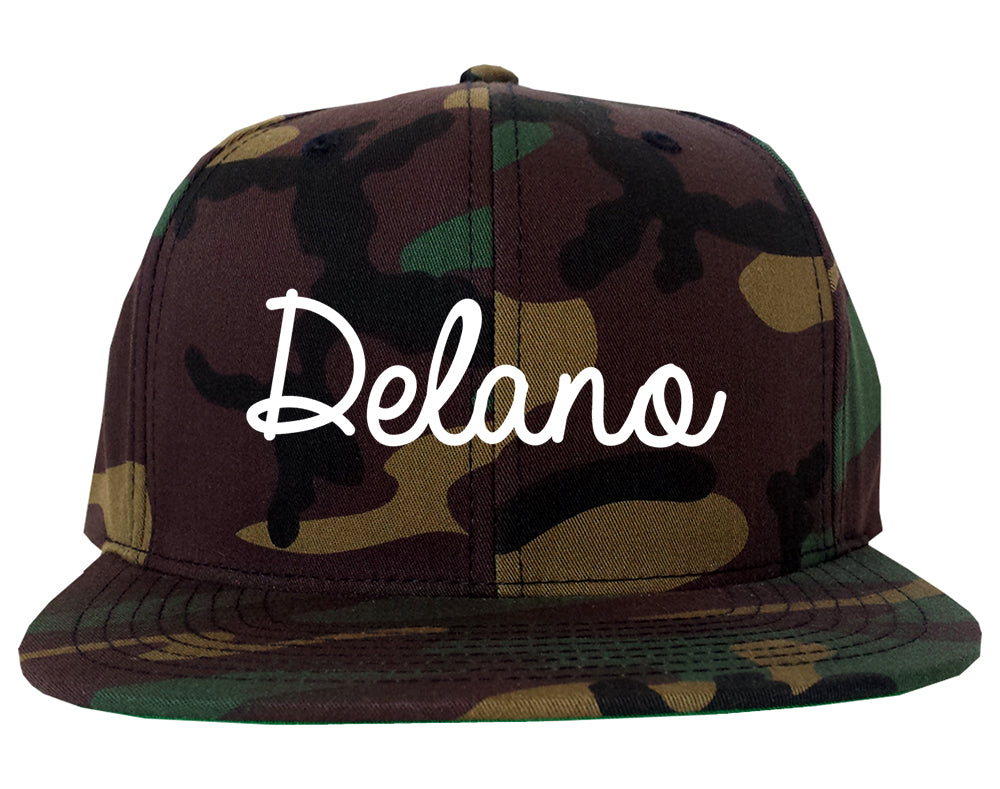 Delano Minnesota MN Script Mens Snapback Hat Army Camo