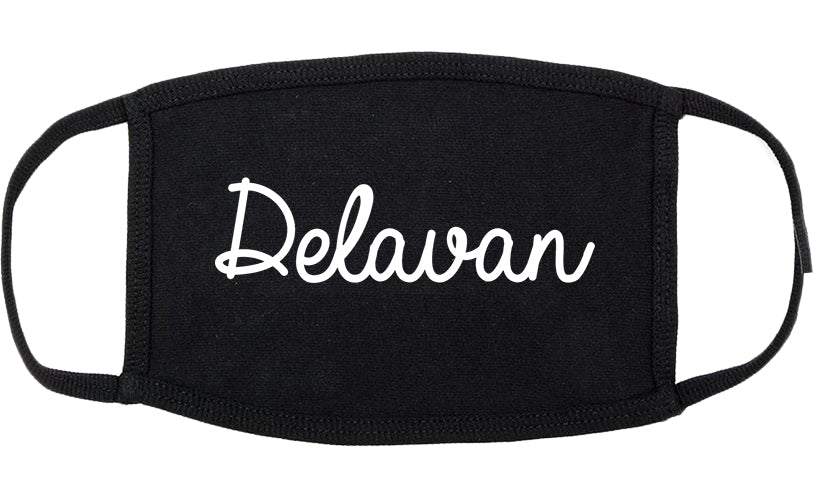 Delavan Wisconsin WI Script Cotton Face Mask Black