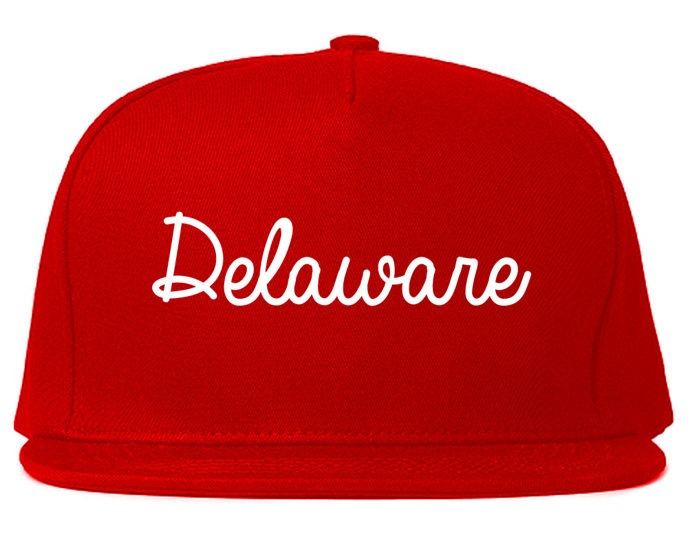 Delaware Ohio OH Script Mens Snapback Hat Red