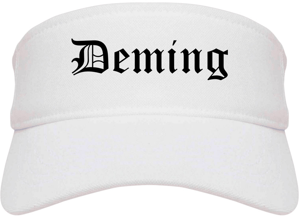 Deming New Mexico NM Old English Mens Visor Cap Hat White