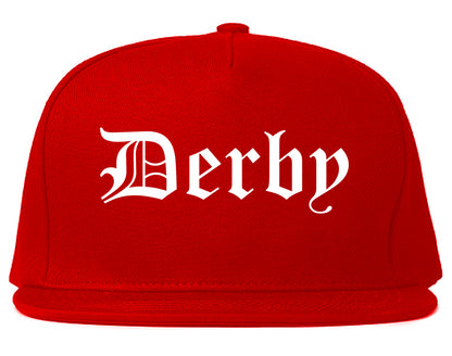 Derby Connecticut CT Old English Mens Snapback Hat Red