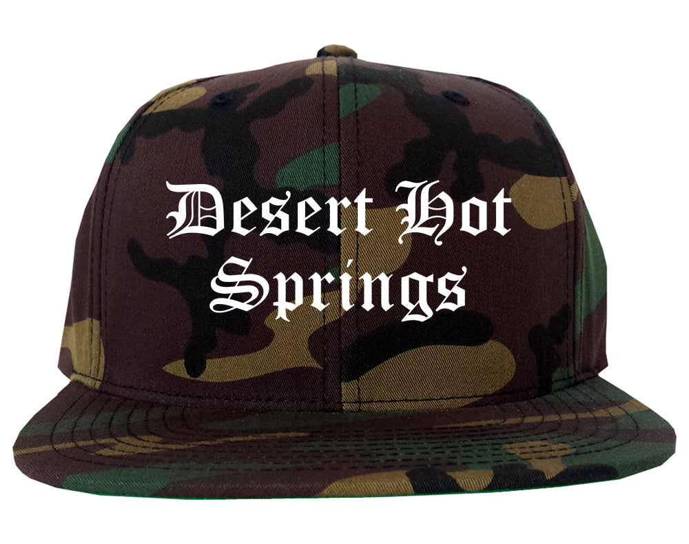 Desert Hot Springs California CA Old English Mens Snapback Hat Army Camo