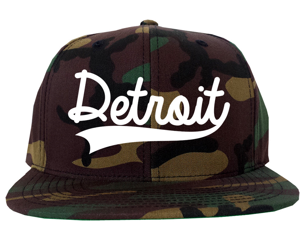 Detroit Michigan Old School Varsity Logo Mens Snapback Hat Camo