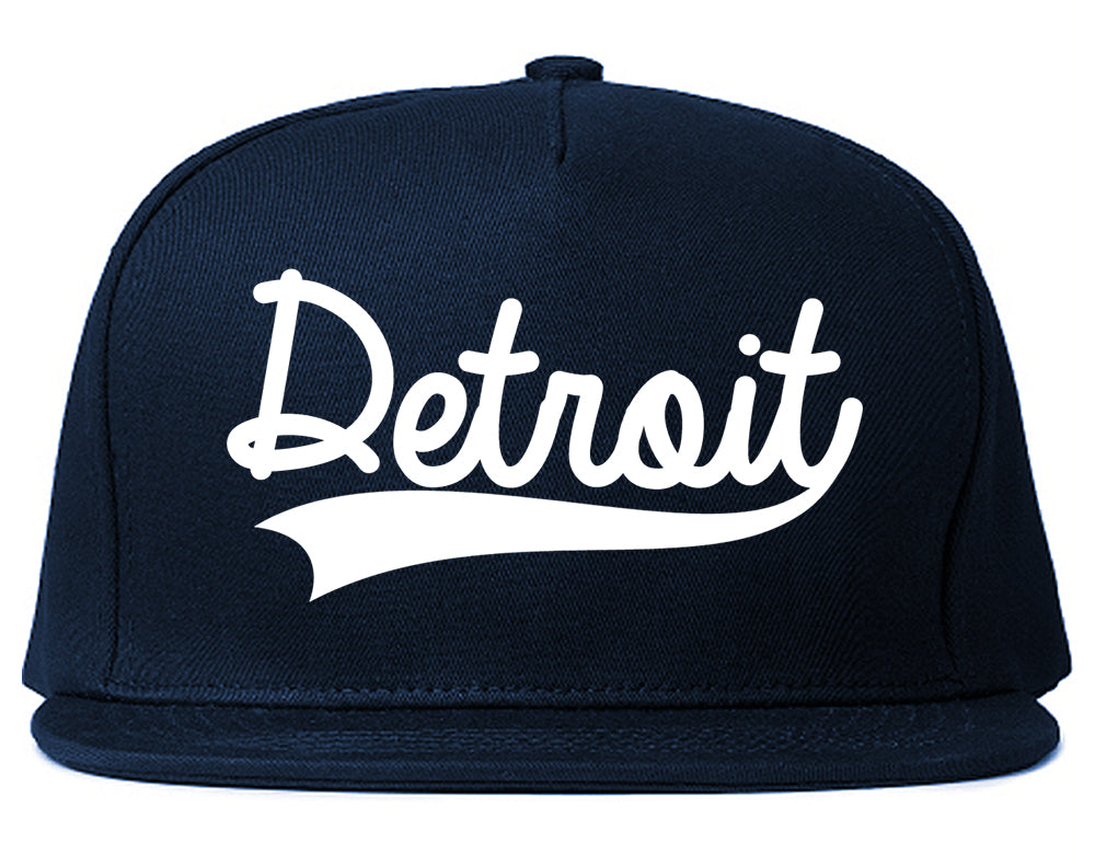 Detroit Michigan Old School Varsity Logo Mens Snapback Hat Navy Blue