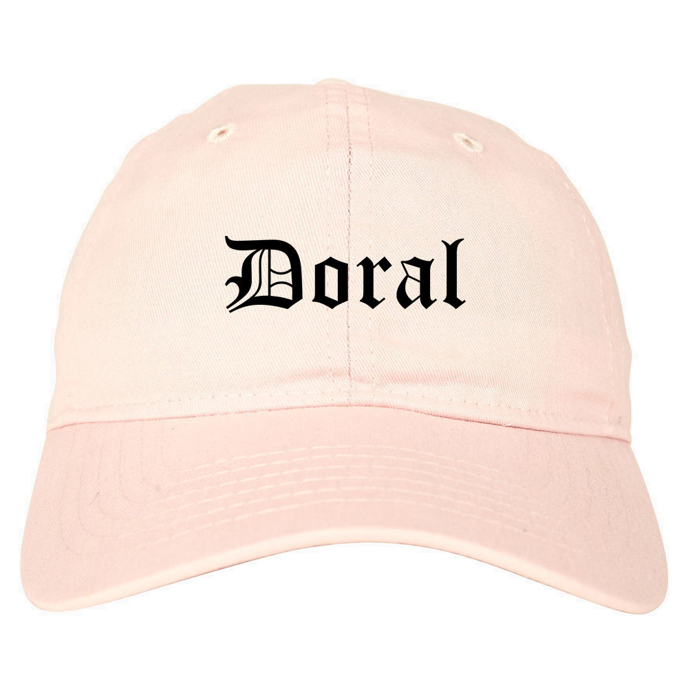 Doral Florida FL Old English Mens Dad Hat Baseball Cap Pink