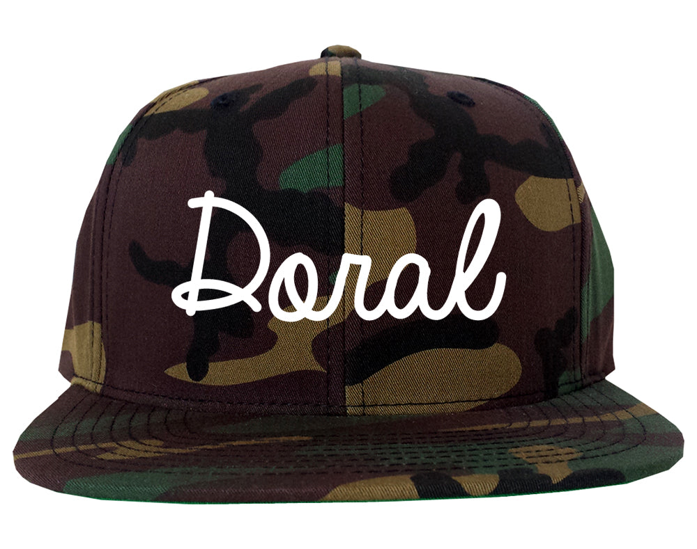 Doral Florida FL Script Mens Snapback Hat Army Camo