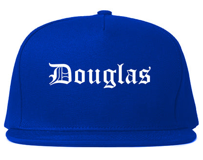 Douglas Wyoming WY Old English Mens Snapback Hat Royal Blue