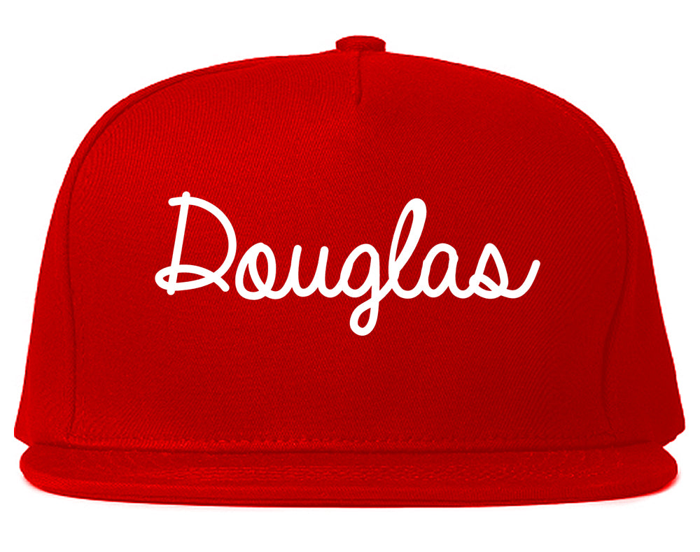 Douglas Wyoming WY Script Mens Snapback Hat Red